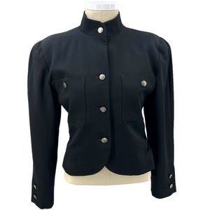 Vintage 80s Karl Lagerfeld Black Boxy Shoulder Miltary Crop Blazer Jacket